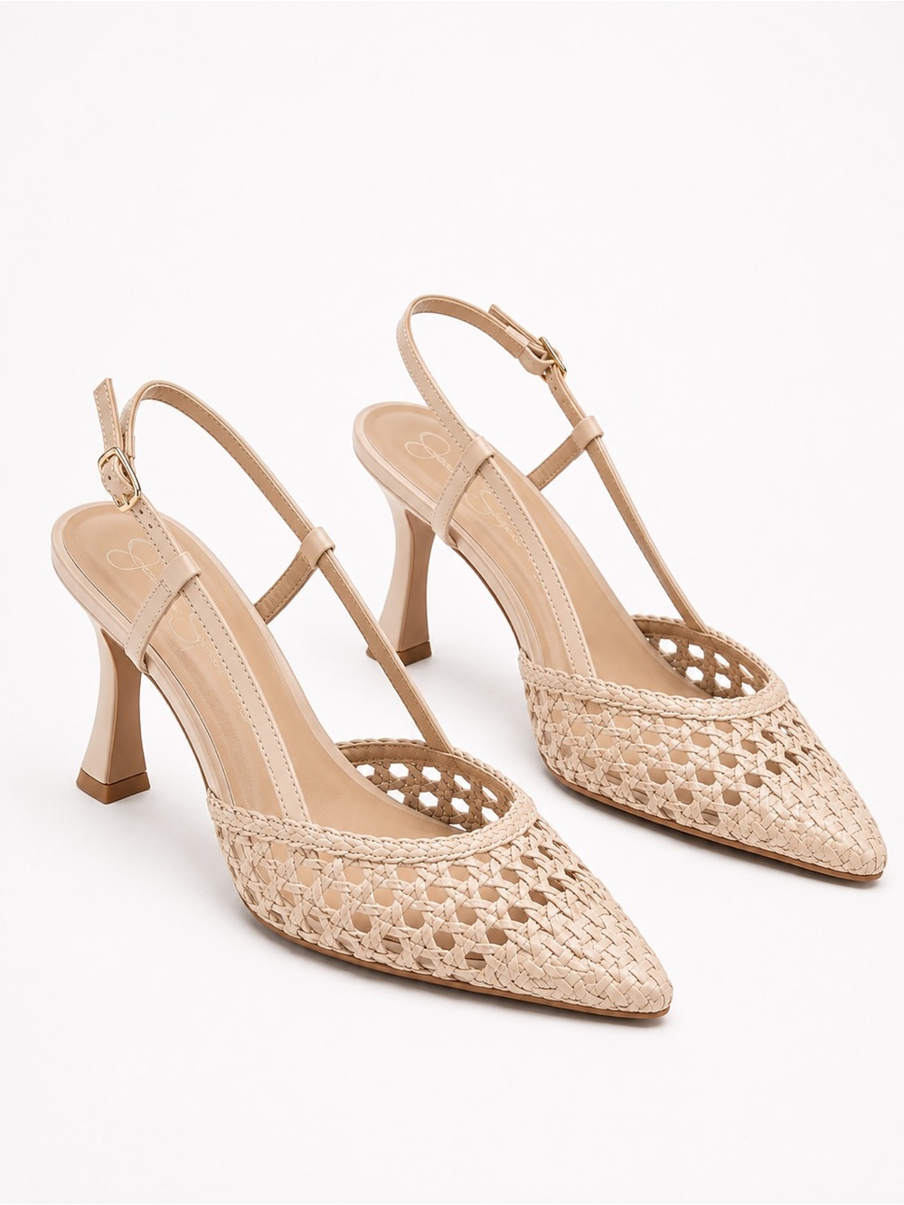 Jessica Simpson Cream Woven Pointed-Toe Slingback Heels